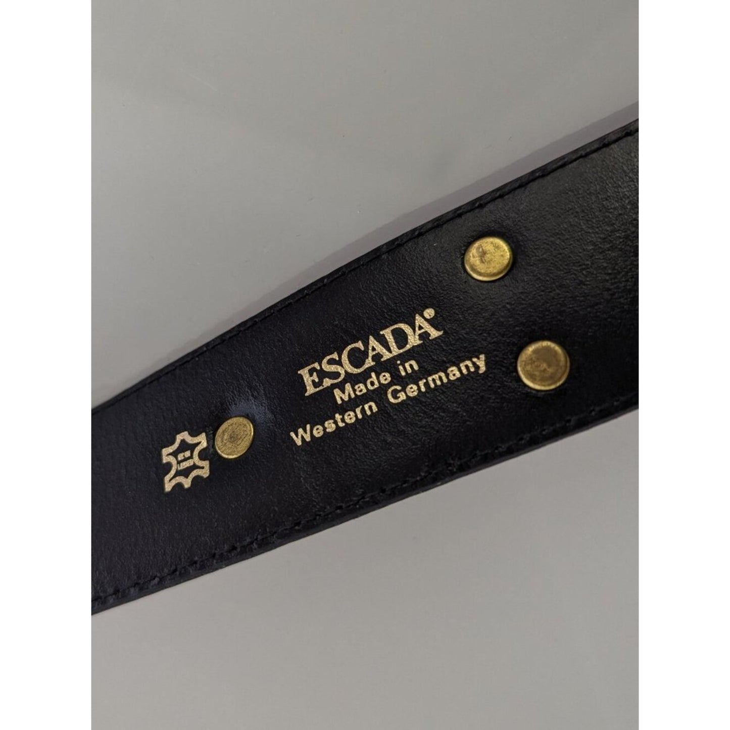 Escada Vintage Hot Pink Leather Belt Gold Tone Studded "Escada" Lettering