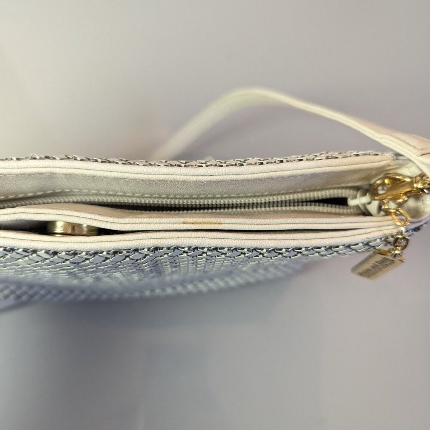 Whiting and Davis Vintage White Metal Mesh Crossbody Bag Convertible Clutch Zip