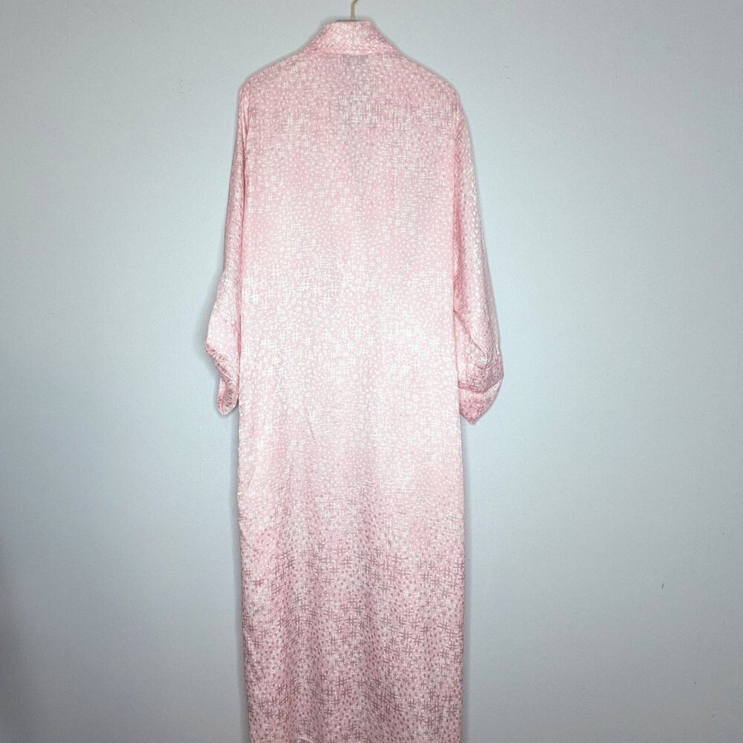 Christian Dior Vintage 80's Pastel Pink Satin Robe Polka Dot Hash Mark Print L