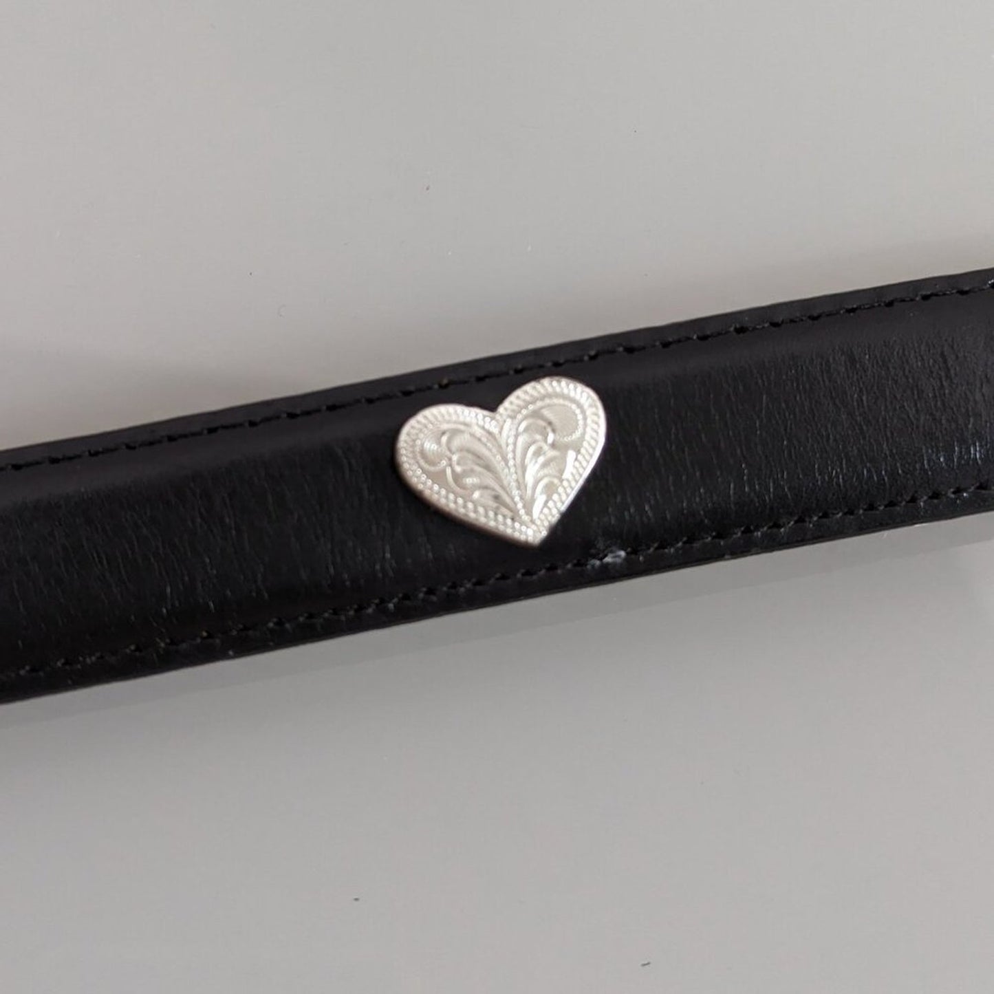 Silver Creek Classics Black Leather Belt Silver Heart Shaped Studs Belt Buckle