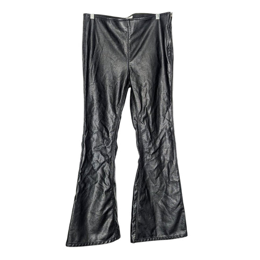 Free People Black Faux Leather Penny Pull On Flare Pants Back Pockets Size 30