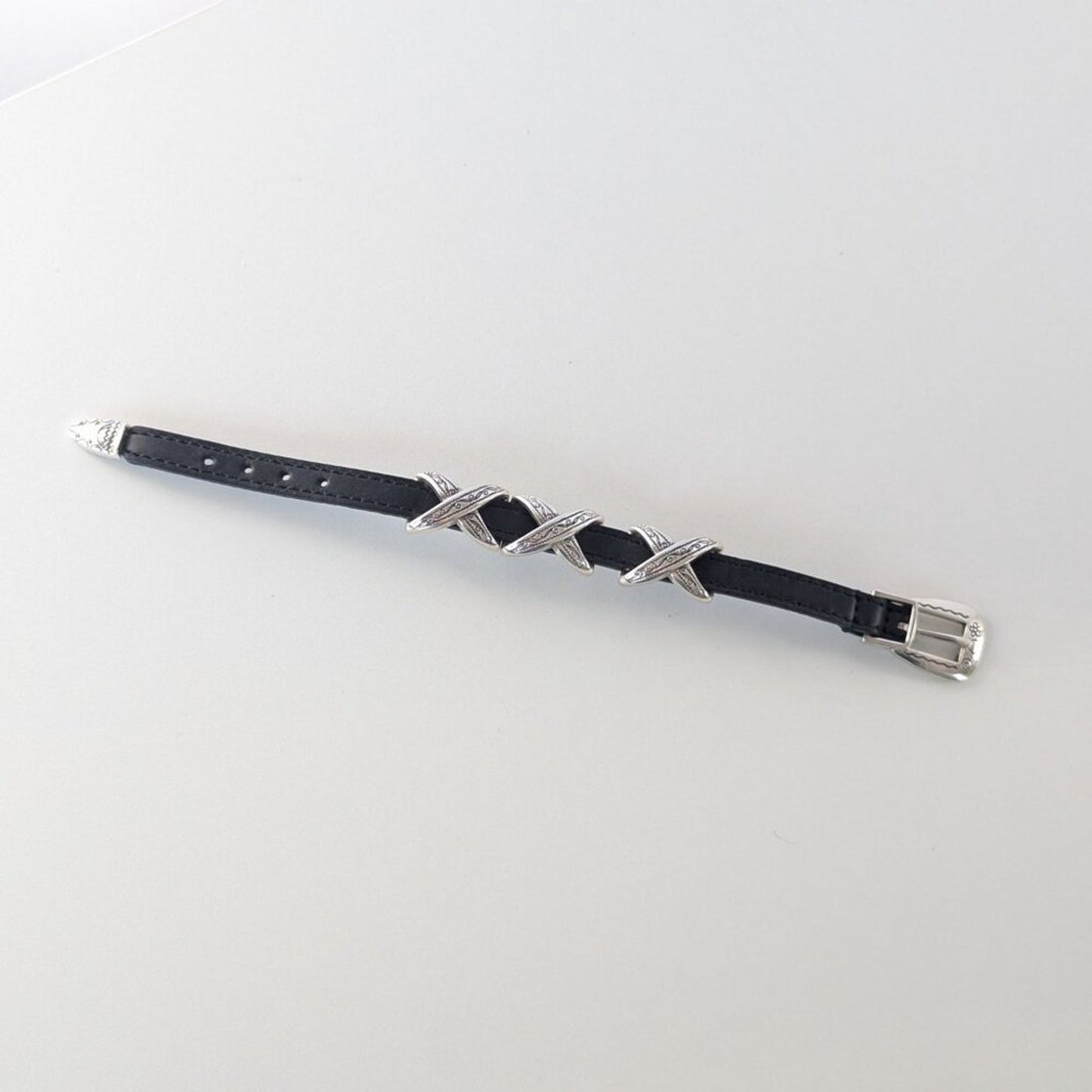 Brighton Black Kriss Kross Etched Bandit Bracelet Leather Adjustable Buckle