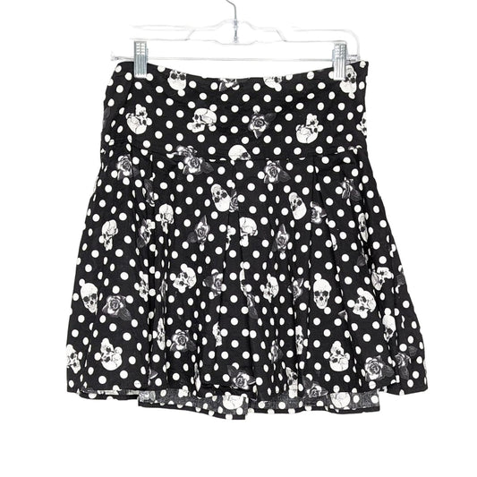 Hot Topic Black And White Skull And Roses Print Flare Skirt Goth Punk Size L NWT