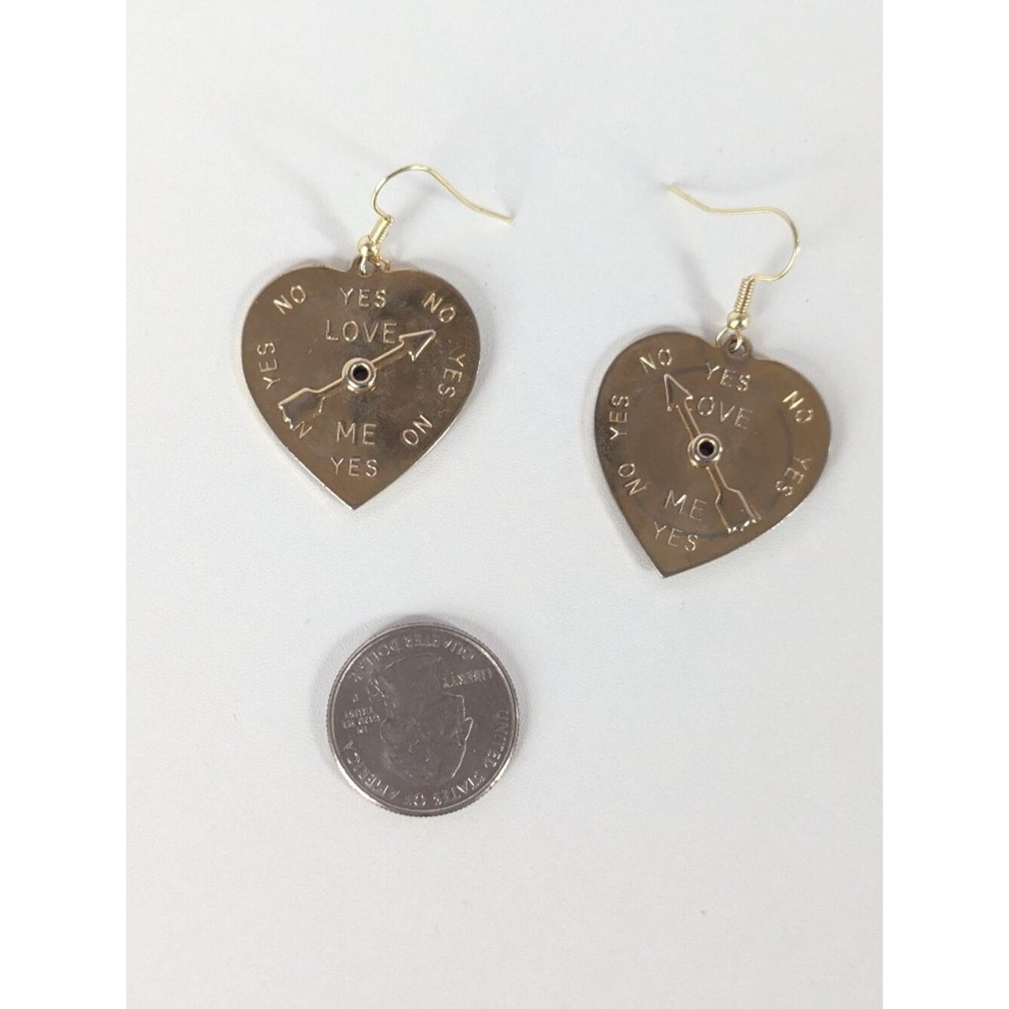 Vintage "Does He Love Me?" Heart Spinner Dangle Earrings – Gold Tone Whimsy