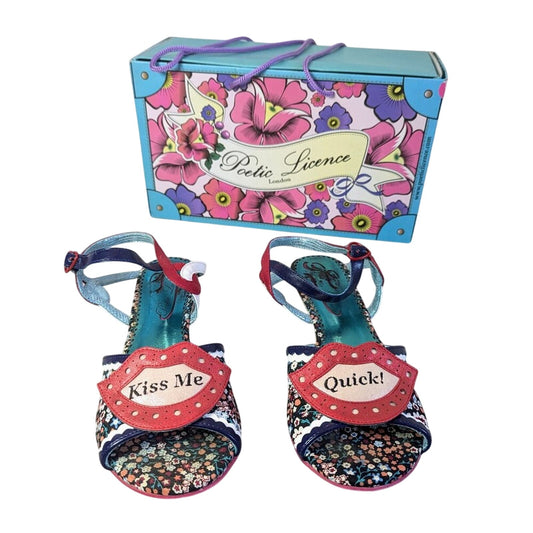 Poetic Licence Floral Pattern Kiss Me Quick Lips Shoe Mini Wedge Ankle Strap 40