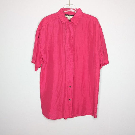 Vintage New York Studio Hot Pink Short Sleeve Silk Button Up Oversized Blouse