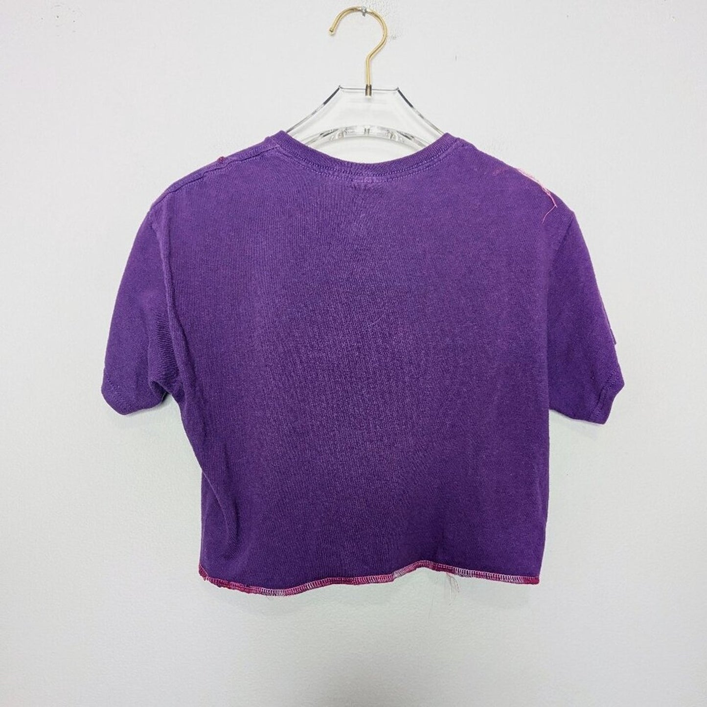 Vintage Upcycled Purple Short Sleeve Cropped Houston Texas T-Shirt Neon Pink