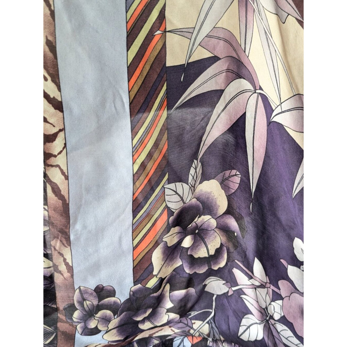 Vintage Leonard Paris Floral & Geometric 53 in Large Silk Square Scarf