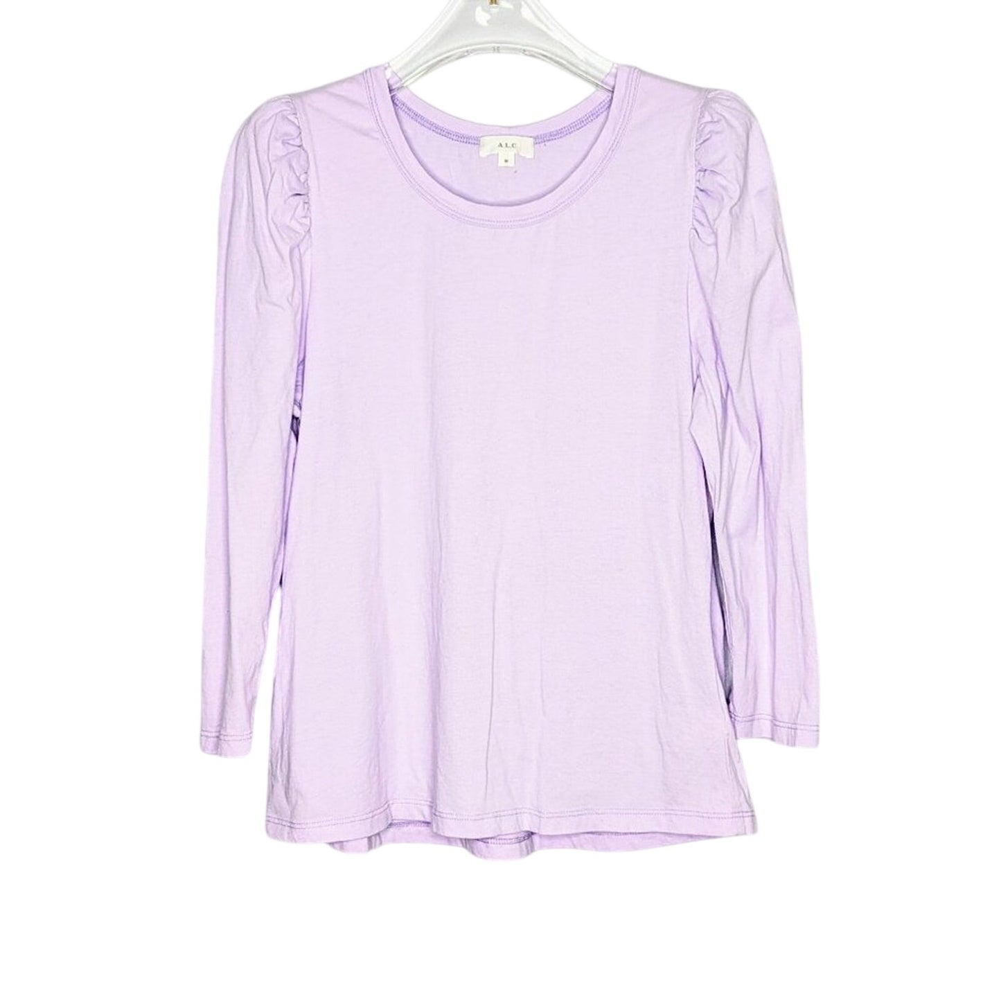 A.L.C. Lavender Karlie Puff Shoulder 3/4 Sleeve T-Shirt Crew Neck Cotton Size M