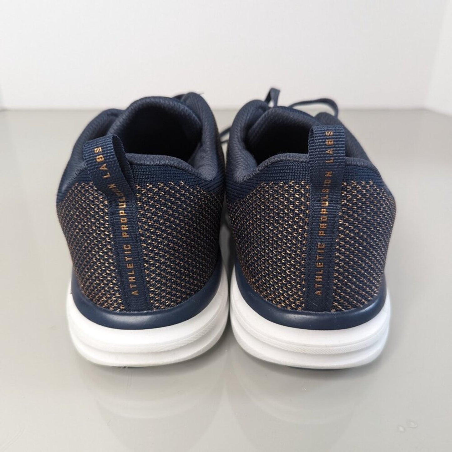 APL Techloom Pro Knit Woven Running Sneakers Midnight Blue Rose Gold Lace Up 9.5