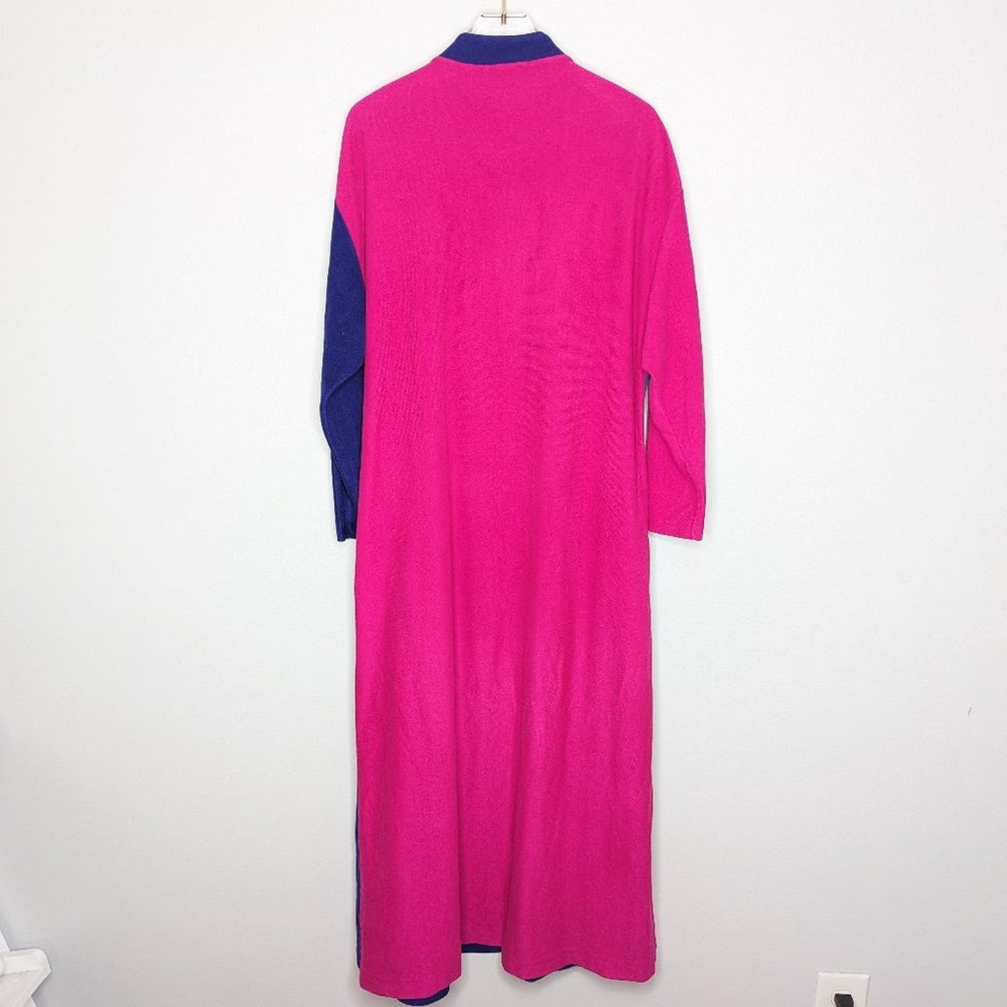 Vintage Vanity Fair Pink Purple Blue Color Block Velour House Dress Robe Size M