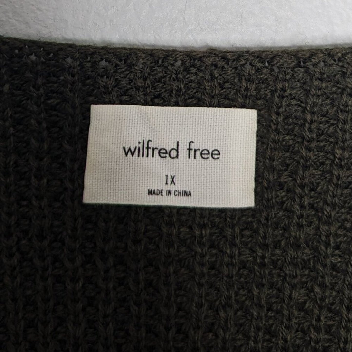 Aritzia Wilfred Free Dark Olive Green Wolter V-Neck Waffle Knit Sweater Size 1X