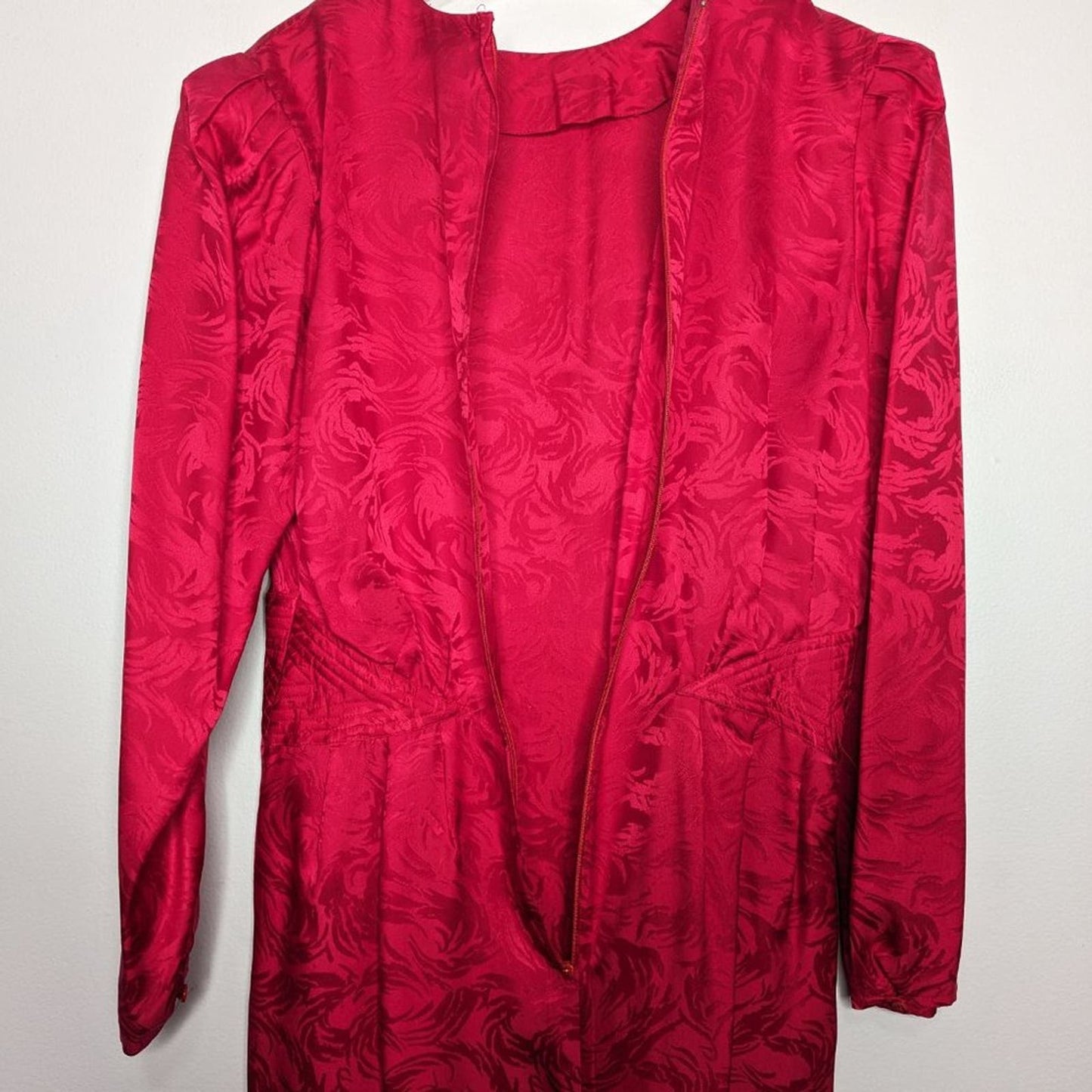 Vintage PA Boutique Raspberry Pink Silk Long Sleeve Sheath Dress Swirl Pattern