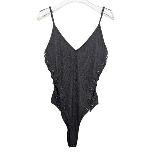 Forever 21 Dukes Of Dallas Black V-Neck Ribbed Bodysuit Lace Up Sides Sleeveless