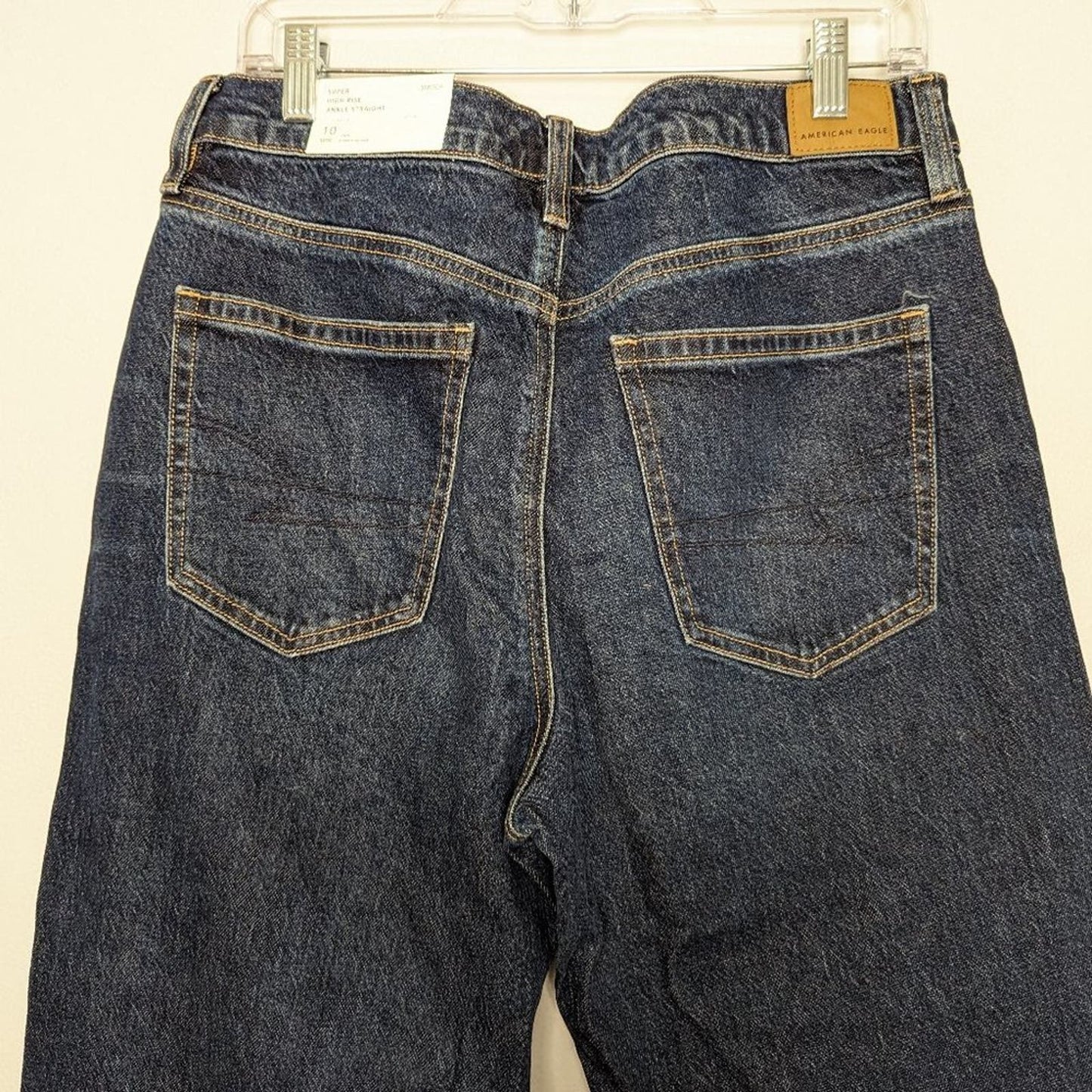 American Eagle Blue Dark Wash Stretch Super High Rise Ankle Straight Jeans 10 L