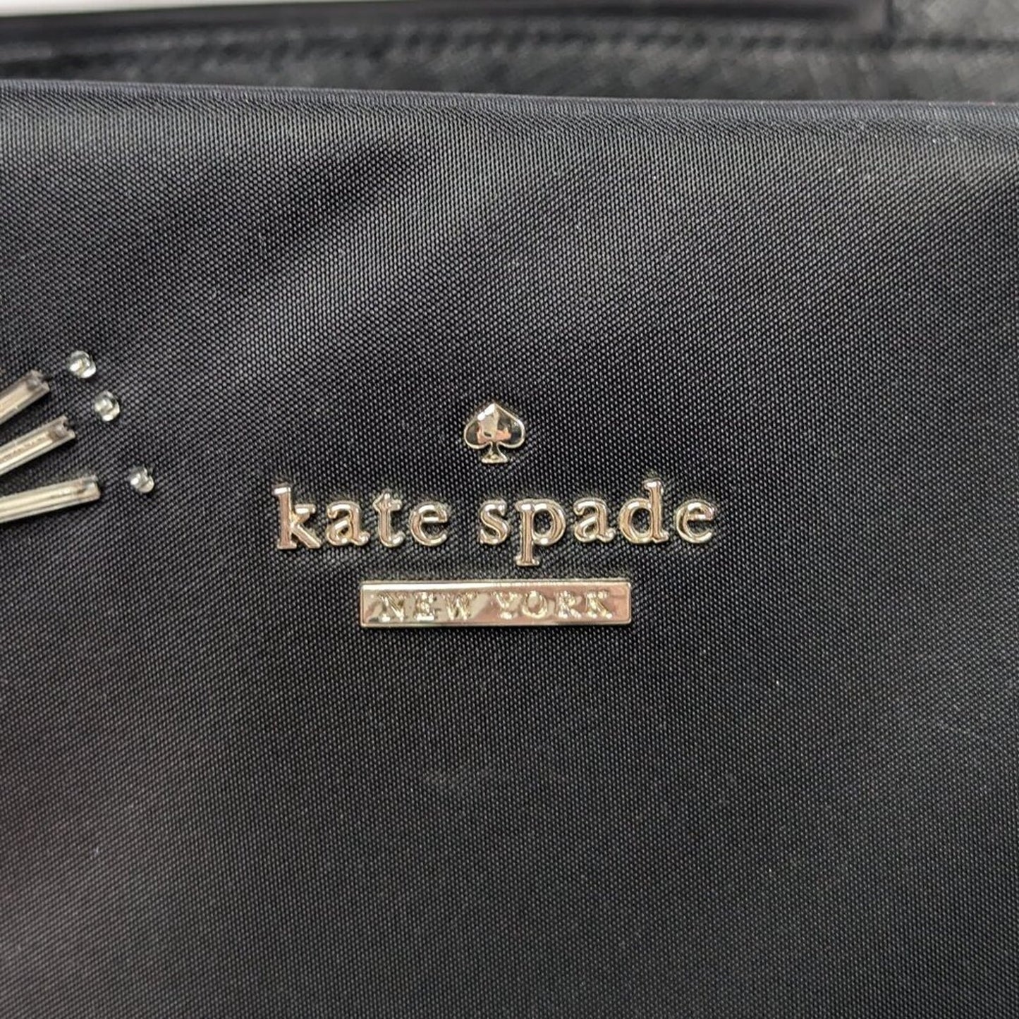 Kate Spade New York Black Nylon Satchel Beaded Sequin Ladybug Accents Zip Top