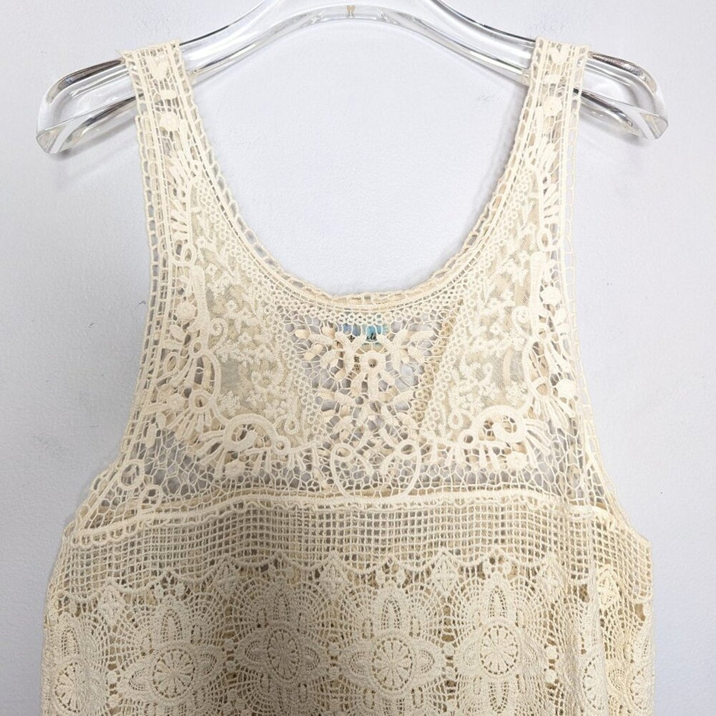 Free People Intimately Cream Crochet Lace Sleeveless Scoop Neck Tank Top Boho S