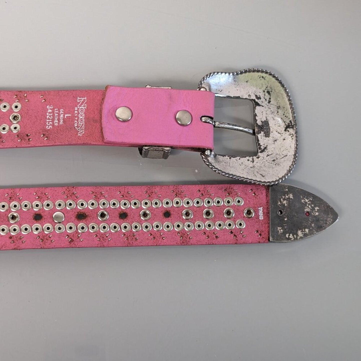 Nocona Belt Co Pink Leather Adjustable Belt Silver Studs Rhinestone Studded L