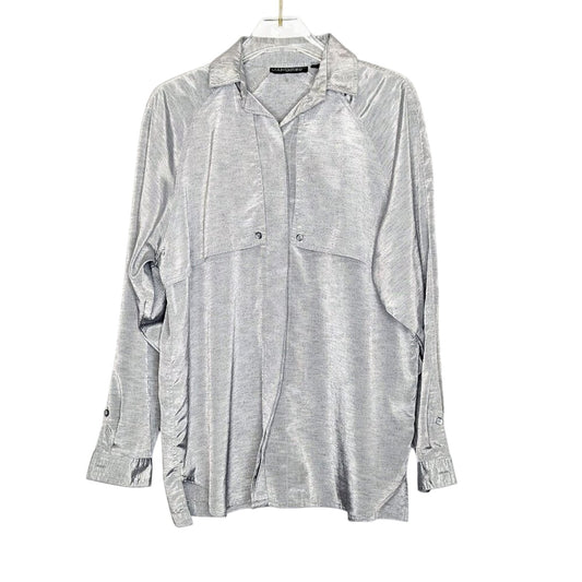 Counterparts Vintage Silver Metallic Long Sleeve Button Up Collared Shirt Size 6