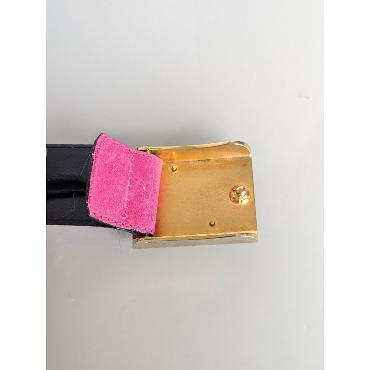 Escada Vintage Hot Pink Leather Belt Gold Tone Studded "Escada" Lettering