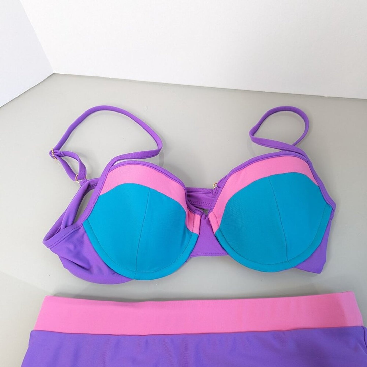 93 Play Street Blue Purple Pink Color Block Chloe Bottom Sadie Bikini Top NWOT