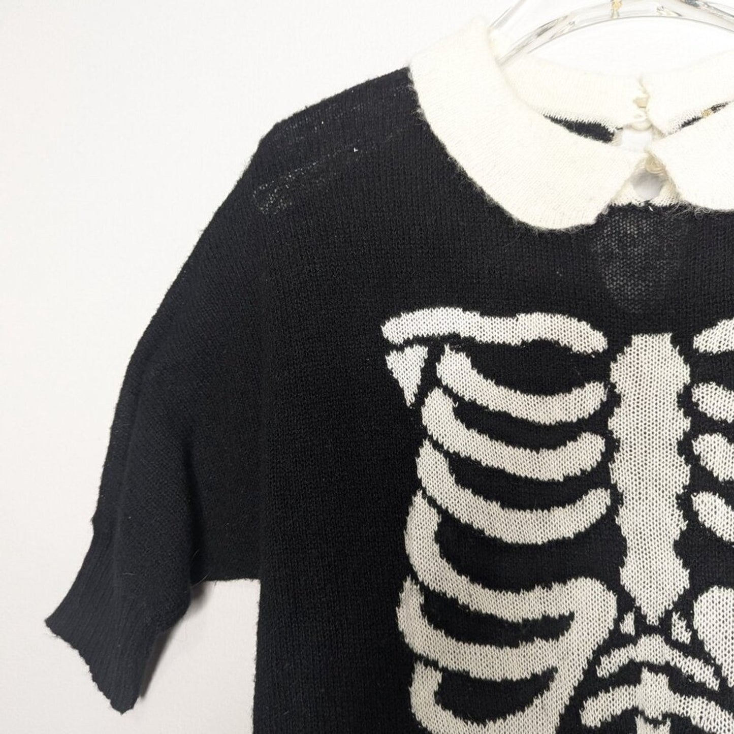 Wildfox Black Skeleton Sweater Short Sleeve Peter Pan Collar Pullover Size M