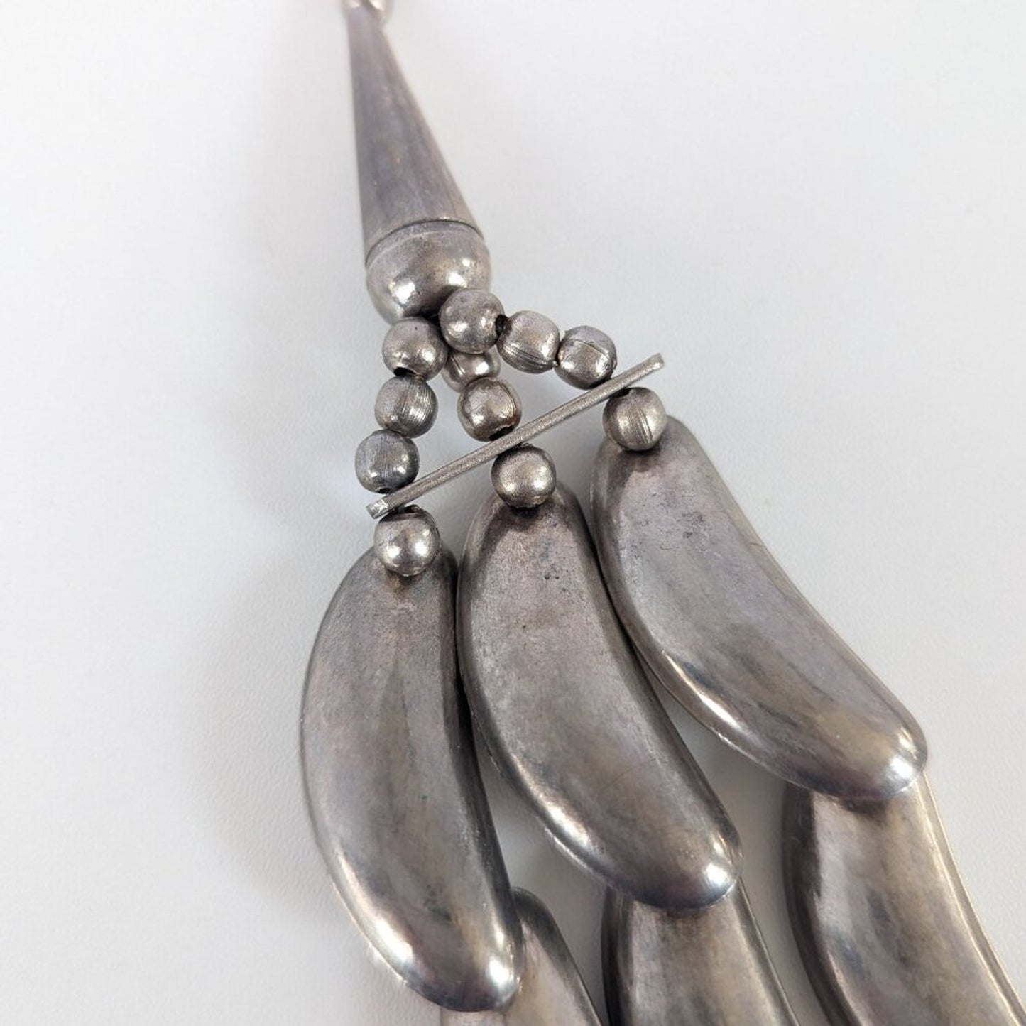 Vintage Statement Bib Necklace Triple Strand Silver-Tone Crescent Link