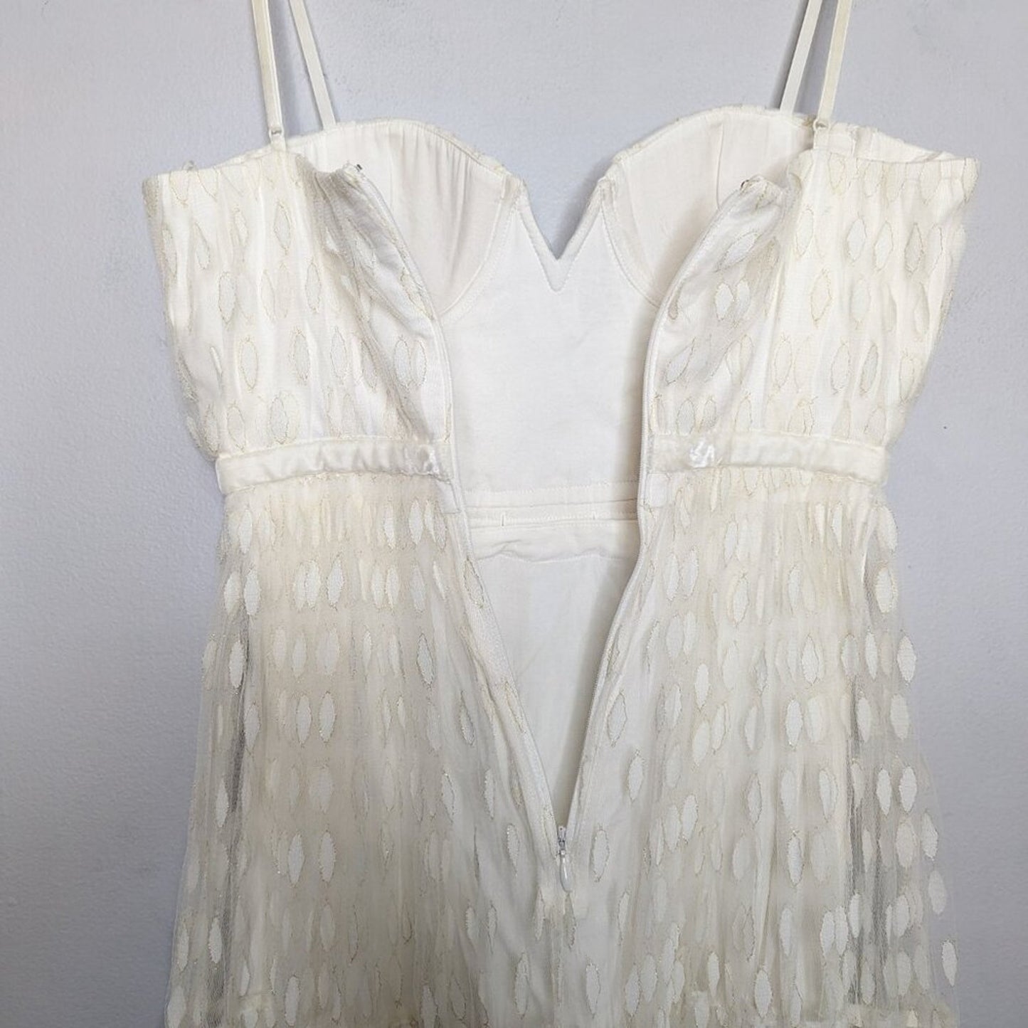 Sau Lee Cream Belle Dress Lace Tulle Overlay Corset Top Spaghetti Straps Size 2