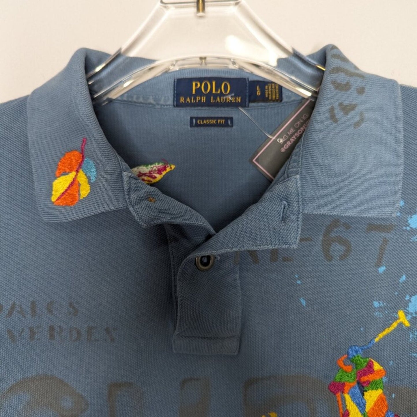 Polo by Ralph Lauren Blue Custom Tropical California Theme Polo Shirt Big Pony L