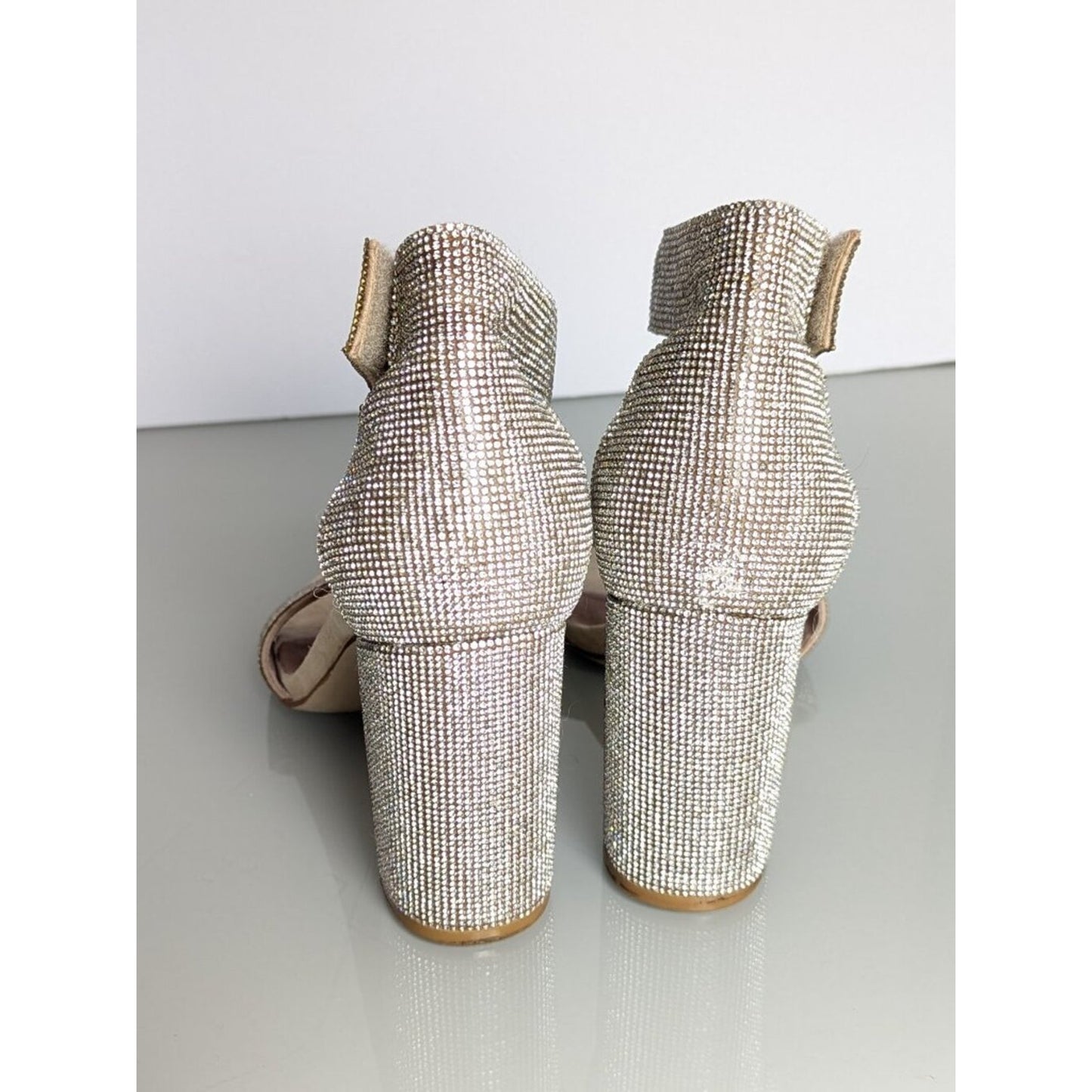 Jeffrey Campbell Silver Crystal Studded Sandal Size 8 Block Heel Strappy Sparkle