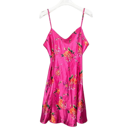 Private Luxuries Vintage Pink Slip Mini Dress Satin Floral Spaghetti Straps M