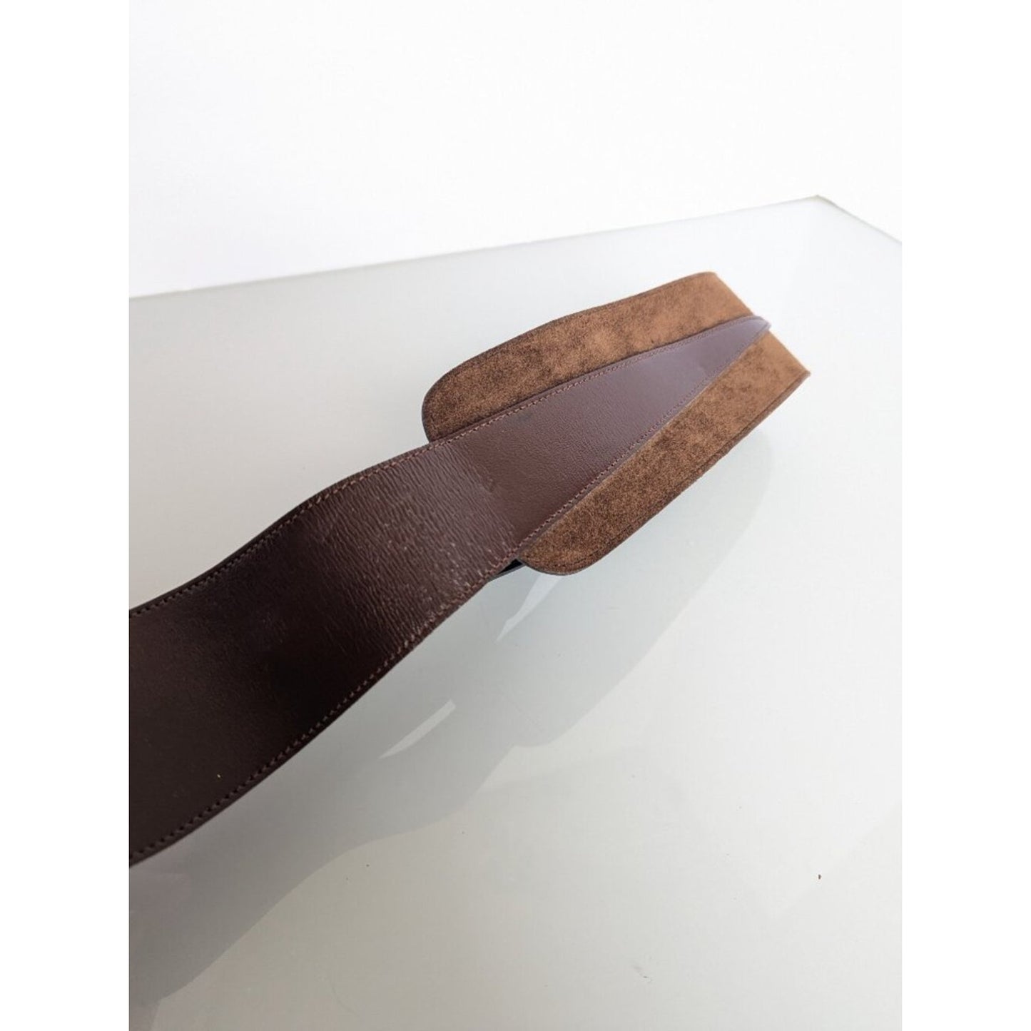 Saks Fifth Avenue Vintage Brown Suede And Leather Fashion Belt Snap Close