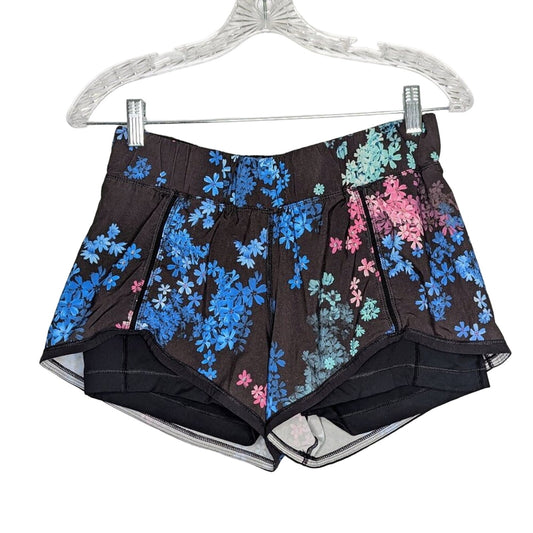 Lululemon In A Flash Shorts Petal Pop Floral Print Black Blue Pink Hidden Pocket