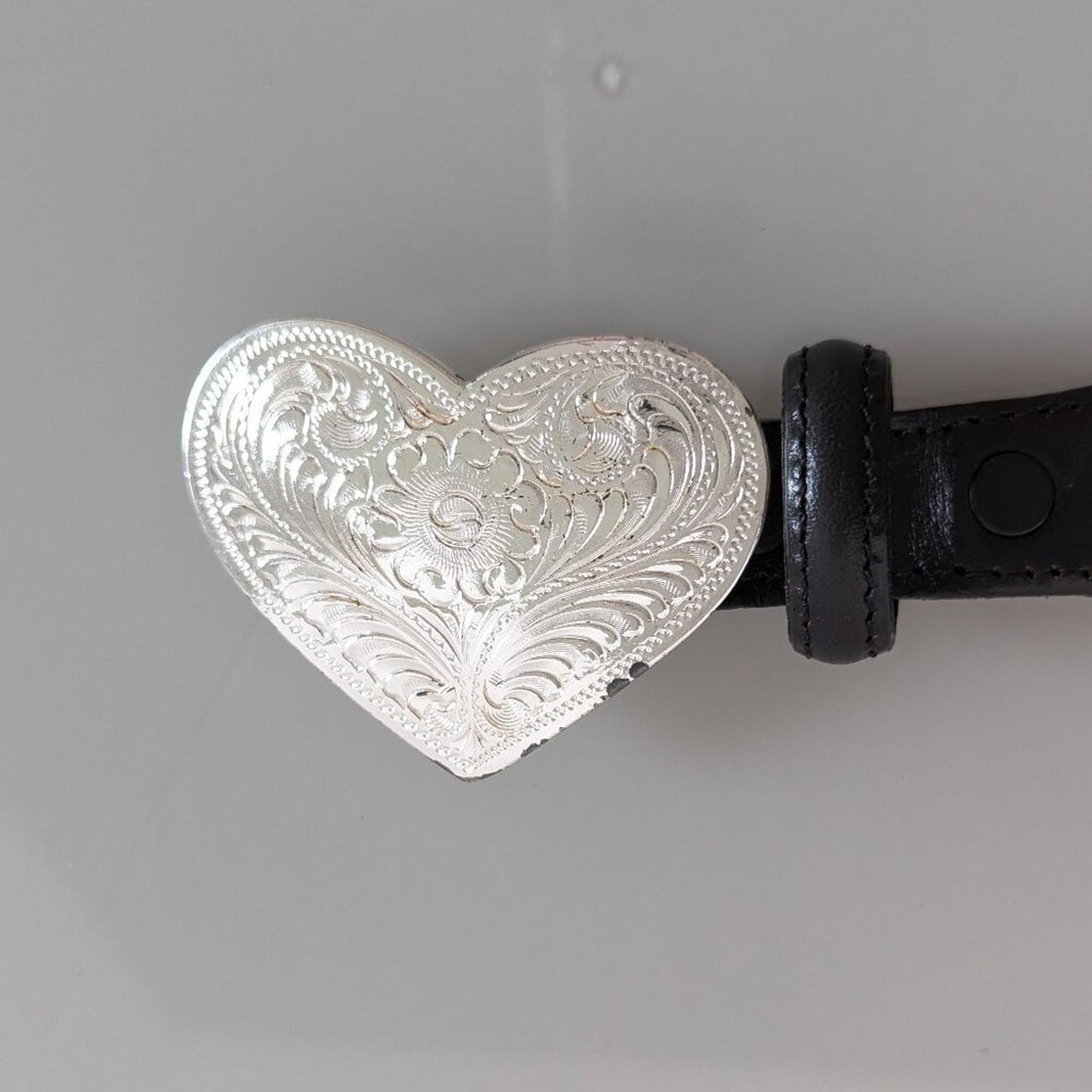 Silver Creek Classics Black Leather Belt Silver Heart Shaped Studs Belt Buckle