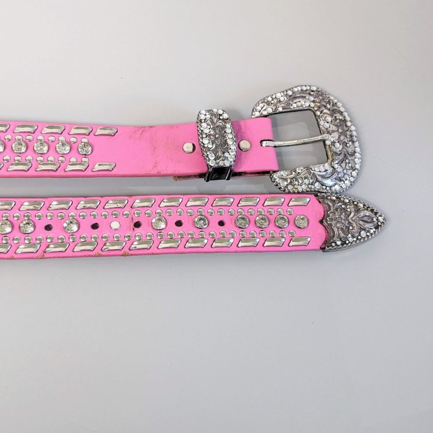 Nocona Belt Co Pink Leather Adjustable Belt Silver Studs Rhinestone Studded L