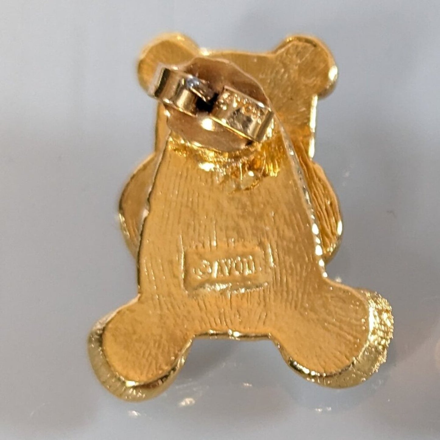 Vintage Avon Gold Tone Teddy Bear Ear Jacket Earrings Post Back Red Bow