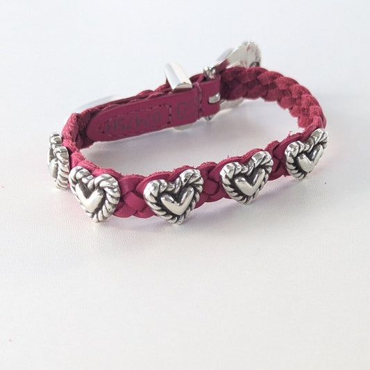 Brighton Pink Roped Heart Braid Bandit Leather Bracelet Adjustable Buckle