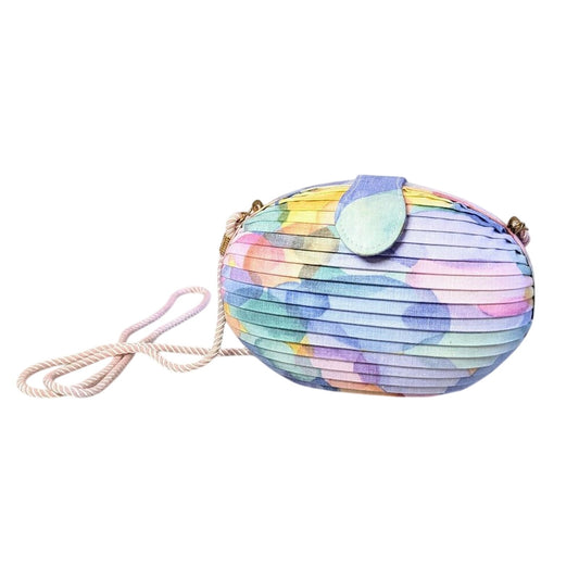 Whiting and Davis Vintage 80's Pastel Egg Shape Crossbody Bag Pleated Watercolor