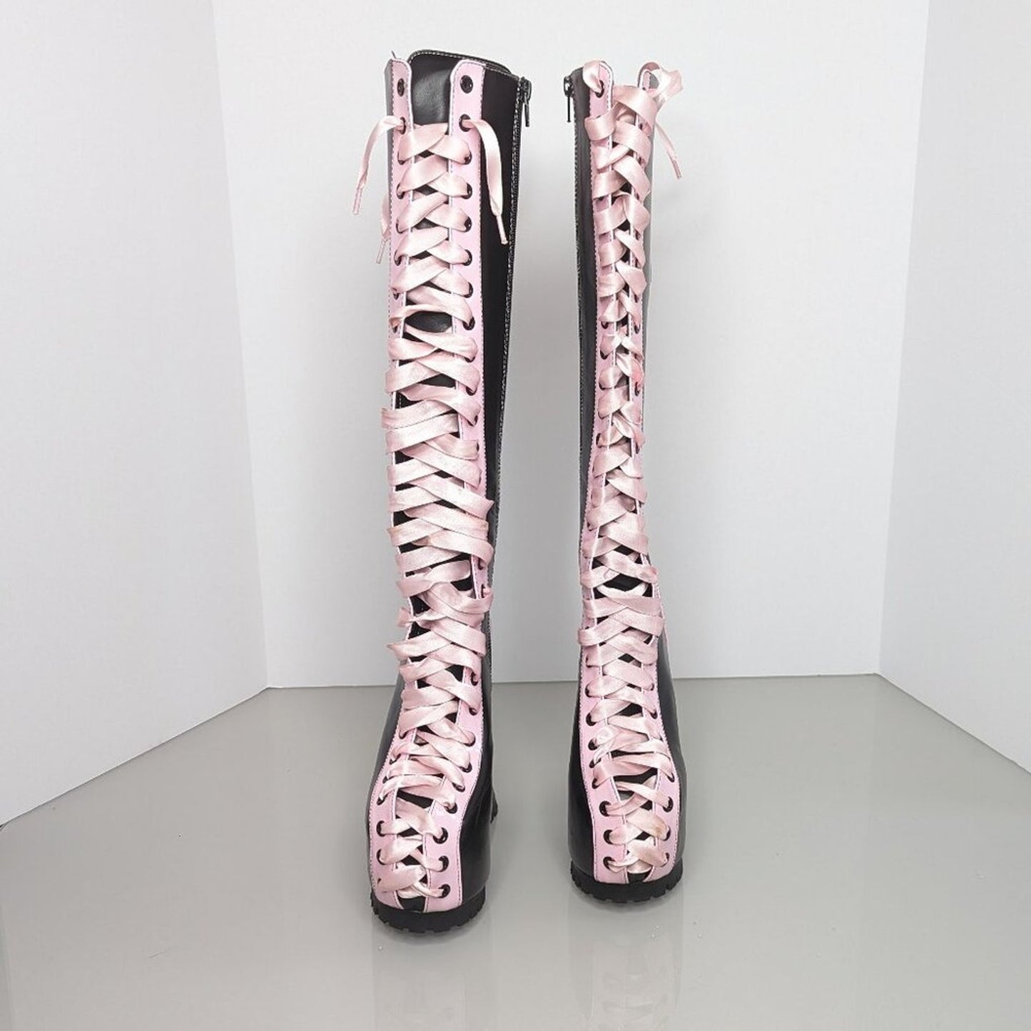 Dolls Kill Current Mood Black Pink Made For Walking Lace Up Platform Chunky Boot