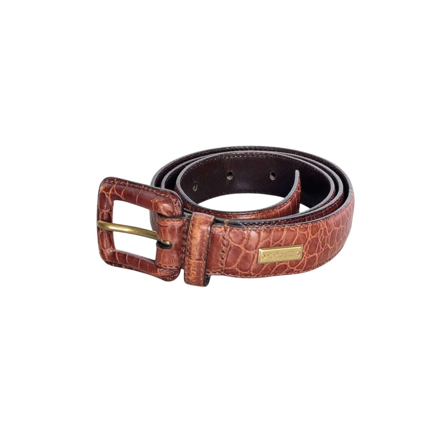 Coach Vintage Brown Crocodile Embossed Leather Belt Leather Buckle Medium