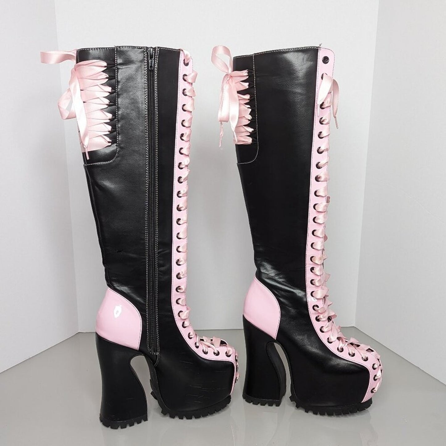 Dolls Kill Current Mood Black Pink Made For Walking Lace Up Platform Chunky Boot