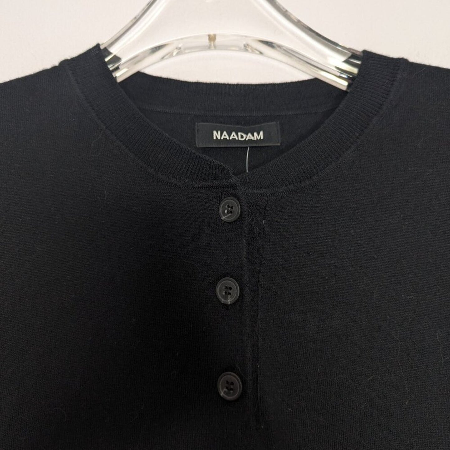 Naadam Black Short Sleeve Button Neck Henley Top Silk Cashmere Pullover Size M