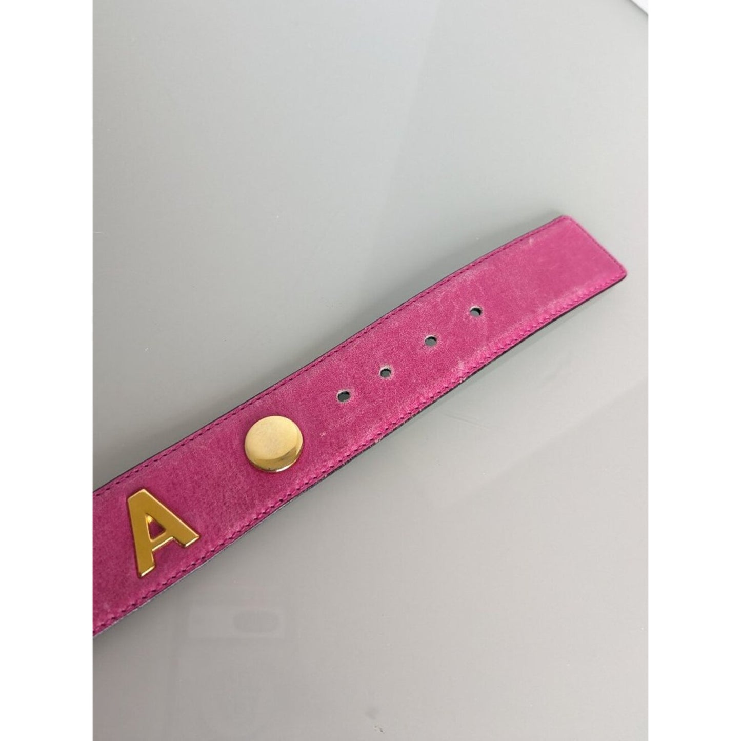 Escada Vintage Hot Pink Leather Belt Gold Tone Studded "Escada" Lettering