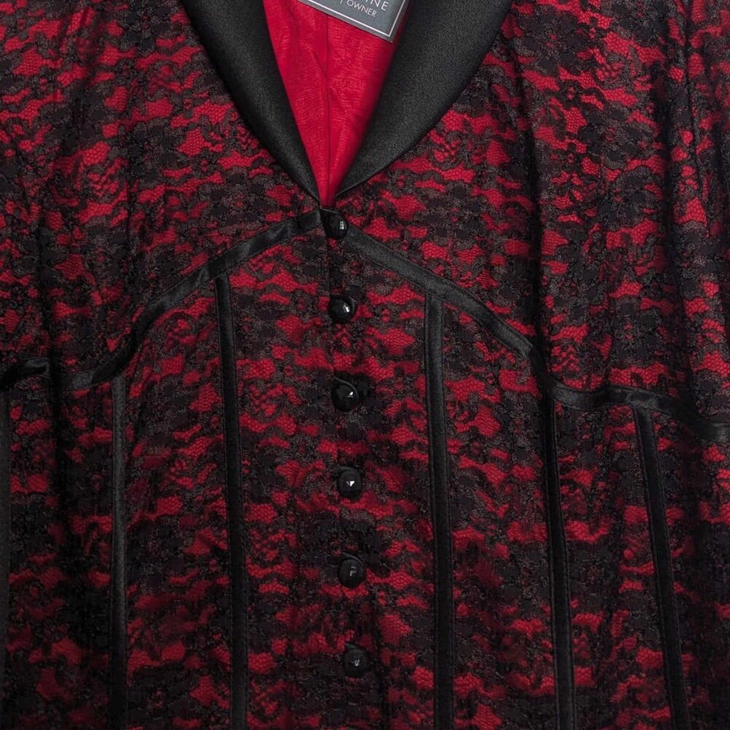 Vintage 90's JR Nites Red Black Lace Blazer Satin Trim Long Sleeve Goth Glam