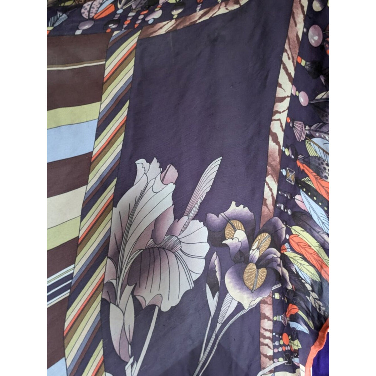 Vintage Leonard Paris Floral & Geometric 53 in Large Silk Square Scarf