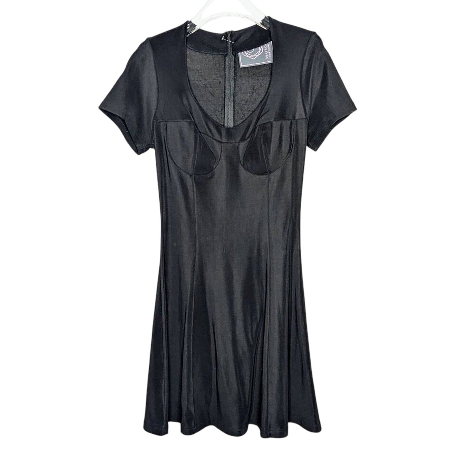 Carabella Vintage 90's Black Short Sleeve Fit And Flare Mini Dress Sco Grayson Vine Carabella Vintage 90's Black Short Sleeve Fit And Flare Mini Dress Sco Grayson Vine