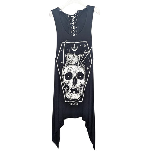 Killstar Black White Skull Graphic Print Dress Goth Sleeveless Lace Up Back L