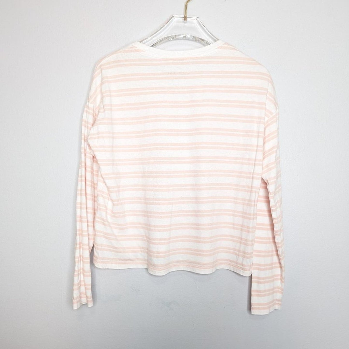 Everlane White Pink Striped Boxy Cut Long Sleeve T-Shirt Crewneck Size XS