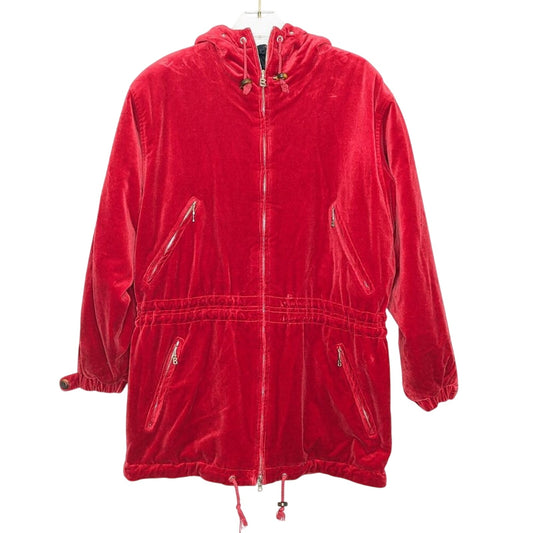 Bogner Red Velvet Long Sleeve Hooded Zip Up Jacket Pockets Embroidered Size 8