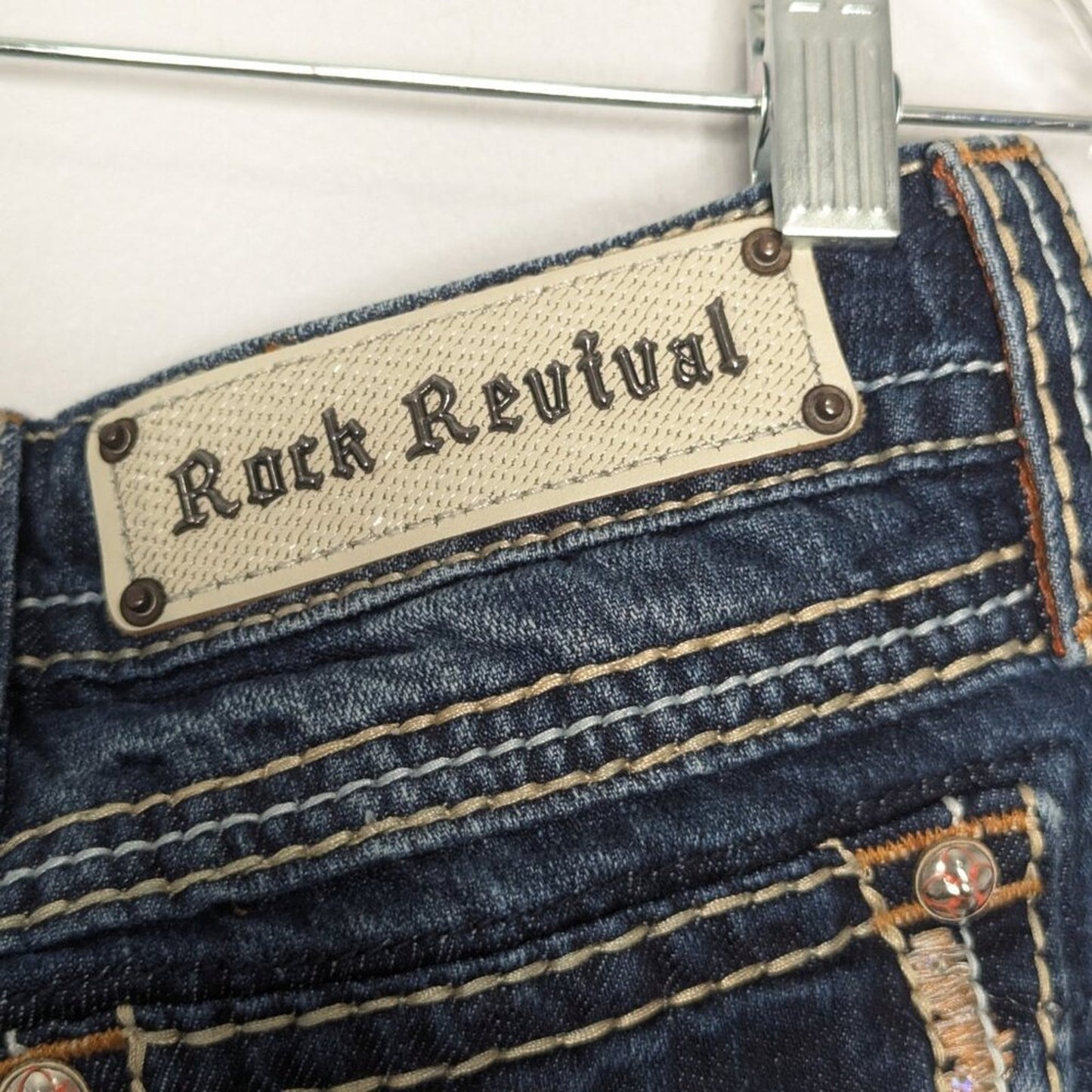 Rock Revival Angie Shorts Ombre Blue Denim Cutoff Shorts Embroidered Sequins 27